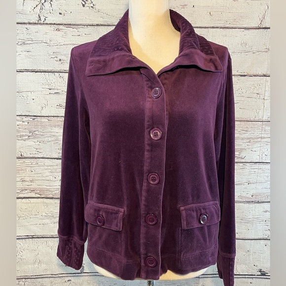 PAPPAGALLO Cardigan Velour Button Front Purple-Medium - Picture 1 of 3